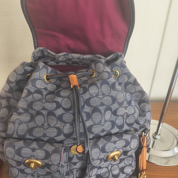 Coach Denim Backpack with Red Accents - Picture 3 of 13